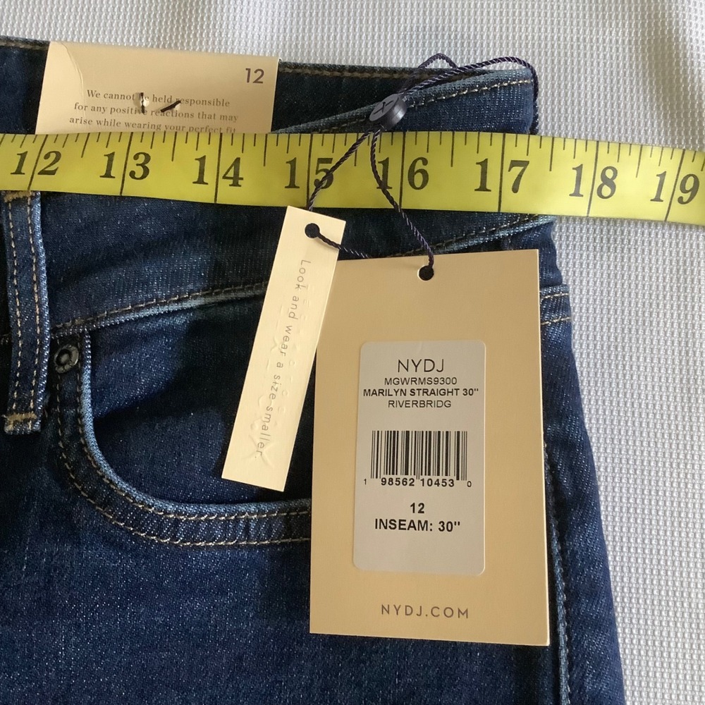 NYDJ Marilyn Straight Leg Jeans Riverbridge Dark Blue MGWRMS9300 Womens 12 30in - Picture 11 of 12